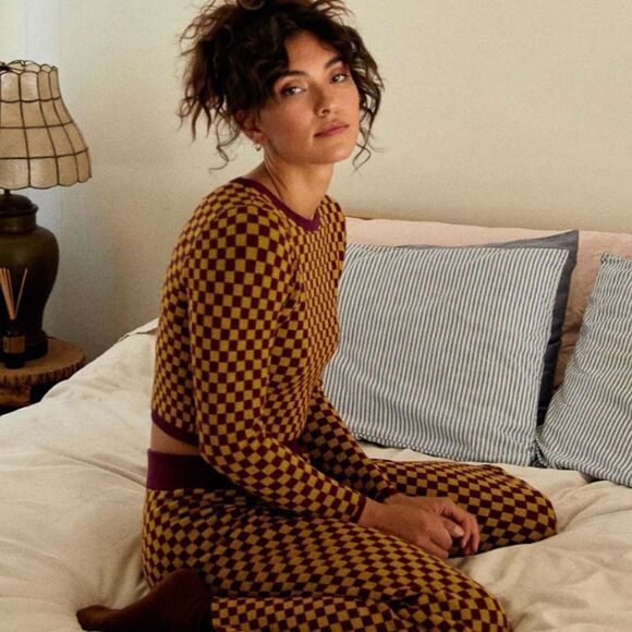 Daydreamer Fig Check Fitted Pullover Sweater New XS‎ - Picture 11 of 11